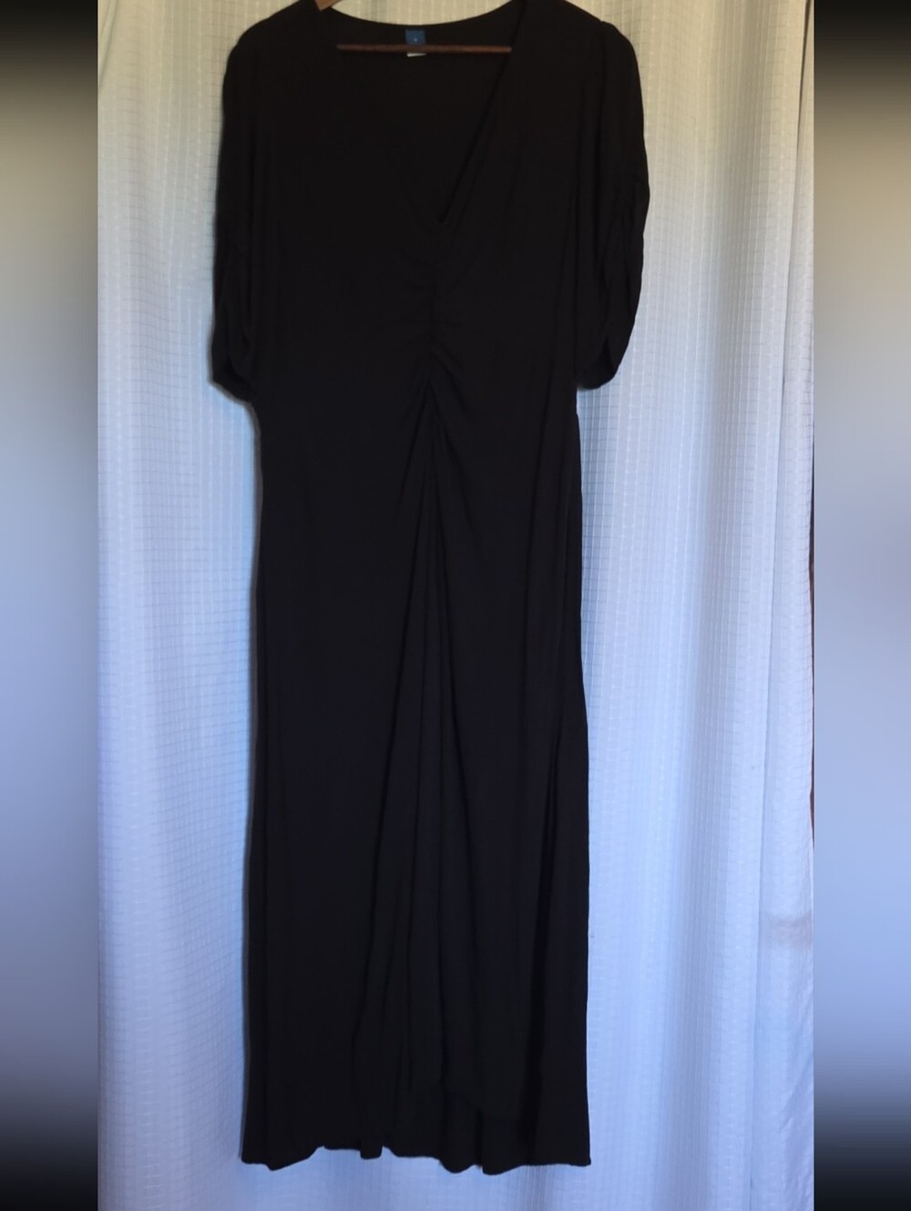 Old Navy Black Dress Puff-Sleeve V-Neck Crepe Midi Hi-Lo Dress Size Large